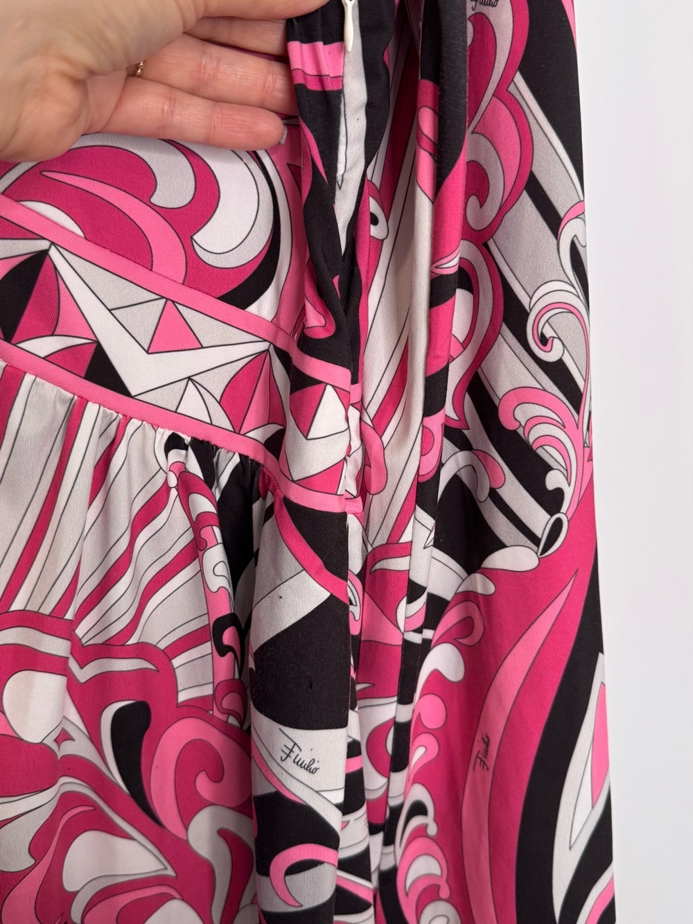 Emilio Pucci Pink Swirl V-Neck LongSleeve dress silk jersey abstract psychedelic - Picture 7 of 12